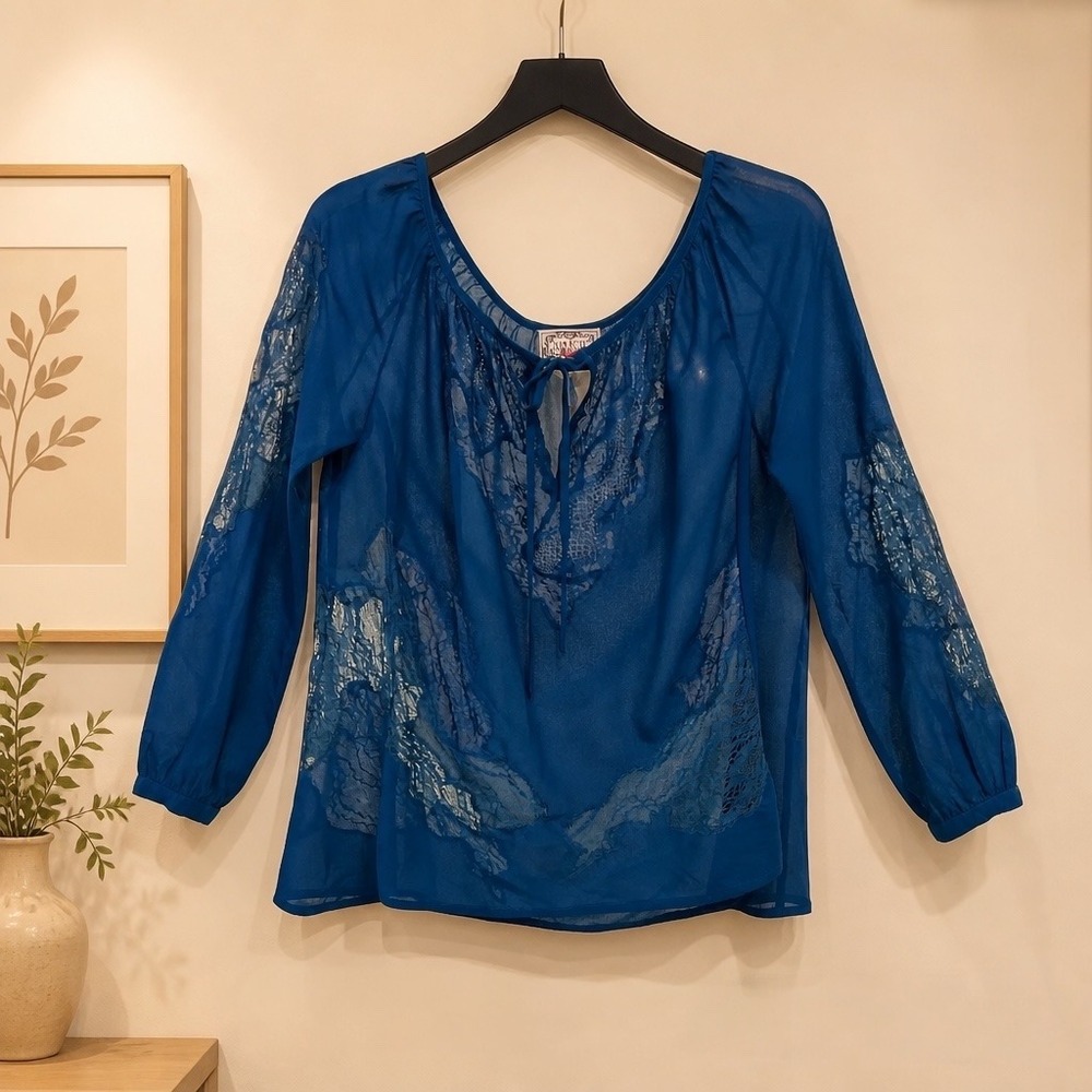 Yoana Baraschi Sheer Lace Peasant Top MP Boho Romantic Fairycore Cottagecore